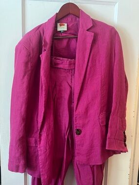 Farm Rio Linen Blazer & Trousers Set - Magenta